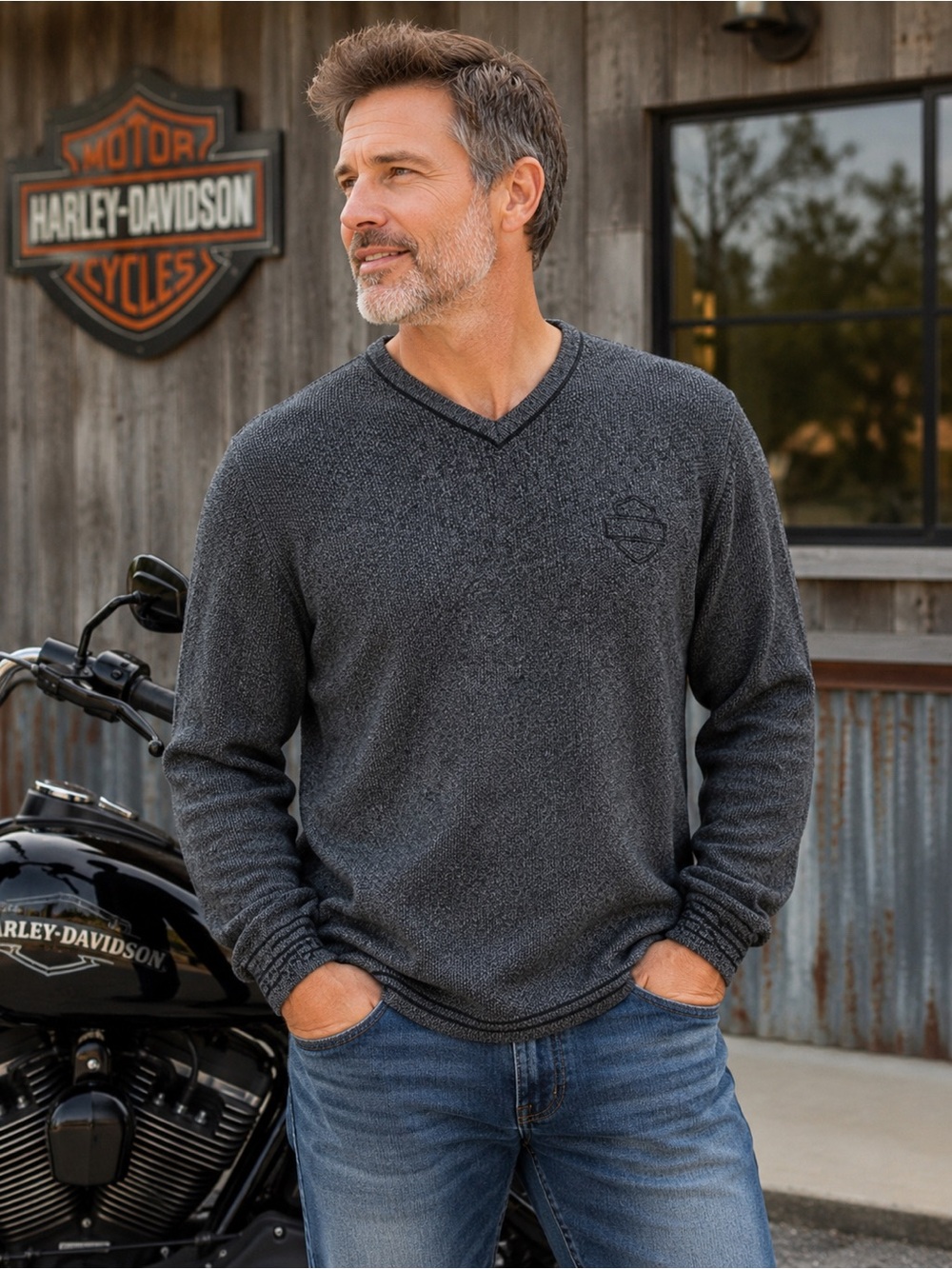 Harley-Davidson Men’s Gray V-Neck Knit Sweater Size 2XL Pullover